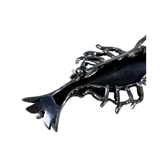 Silver Marcasite Lobster Brooch, Sterling Aquatic Animal Brooch, Crawfish Pin - Picture 6 of 8